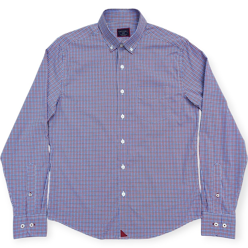 UNTUCKit Lorimar Slim Fit Nylon Stretch Shirt Mens S Red White Blue Check 40123